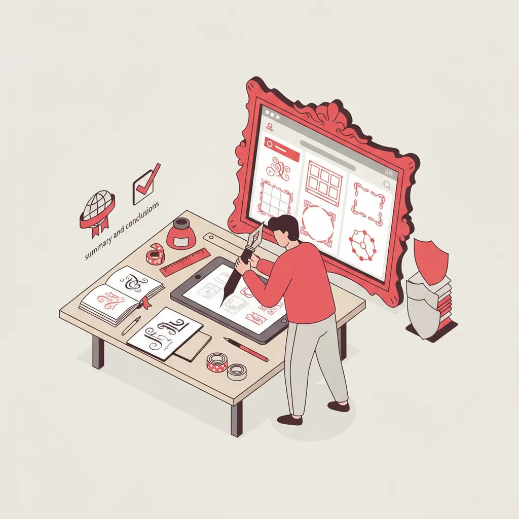עיצוב גרפי איזומטרי של מעצבת עובדת על טאבלט וצג גדול עם כלים וסקיצות